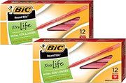 2 Pack of 12 BIC Round Stic Xtra Life Ball Pen, Red Medium Point (1.0 mm)