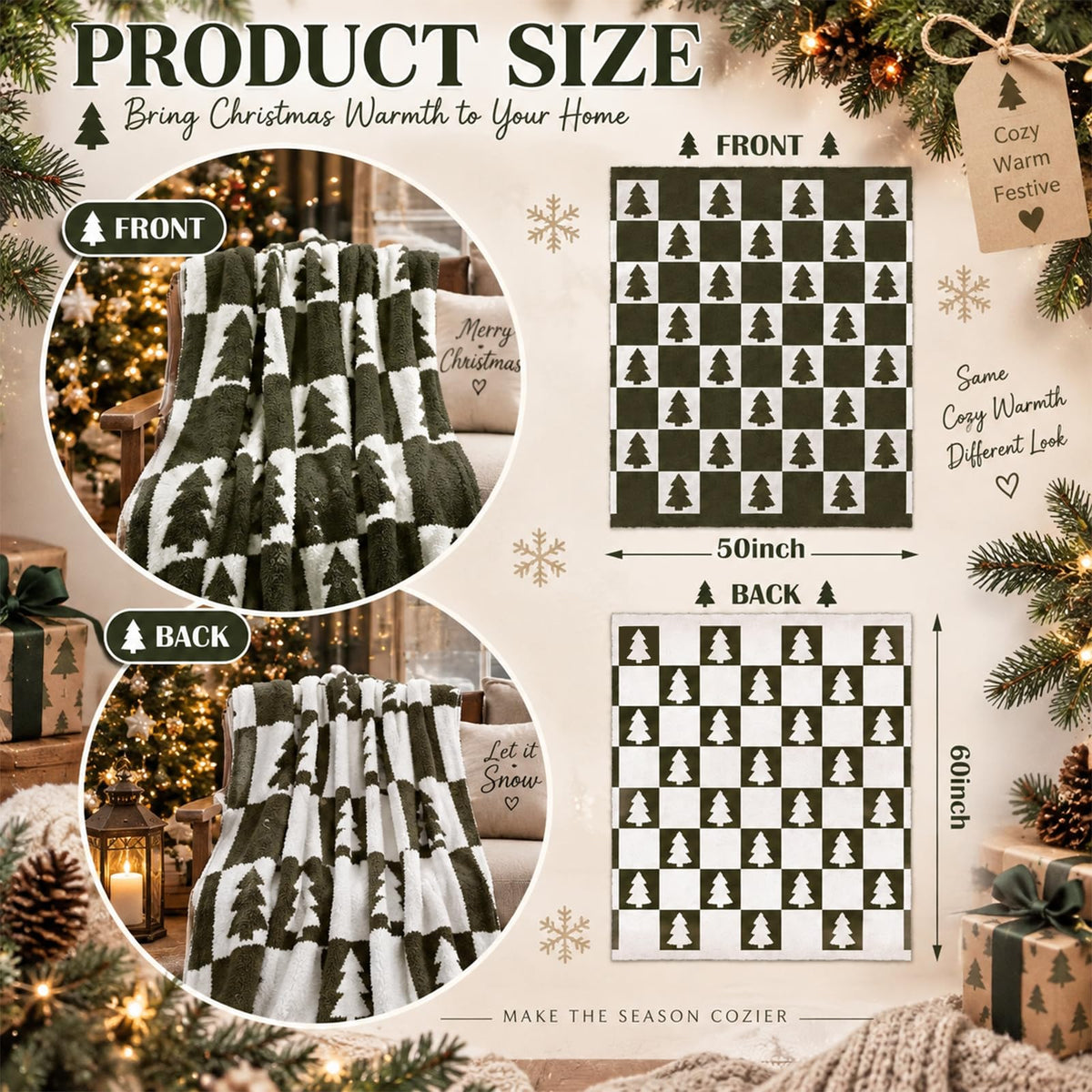 Buryeah Knit Throw Blanket, Olive Green Christmas Tree, 50x60 Inches