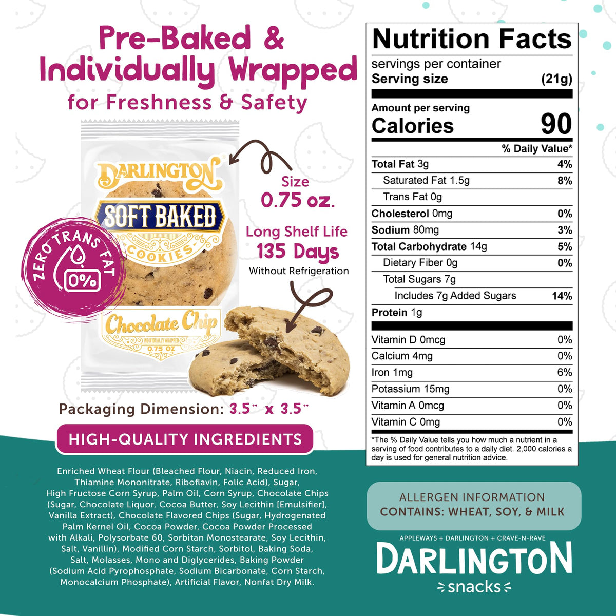 Darlington Snacks Chocolate Chip (Original) / 0.75 Ounce (Pack of 216) / brown Chocolate Chip