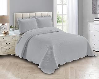 Linen Plus Luxury Oversized Coverlet Embossed Bedspread Set Solid Silver King/California King Bed Cover New # Ashley