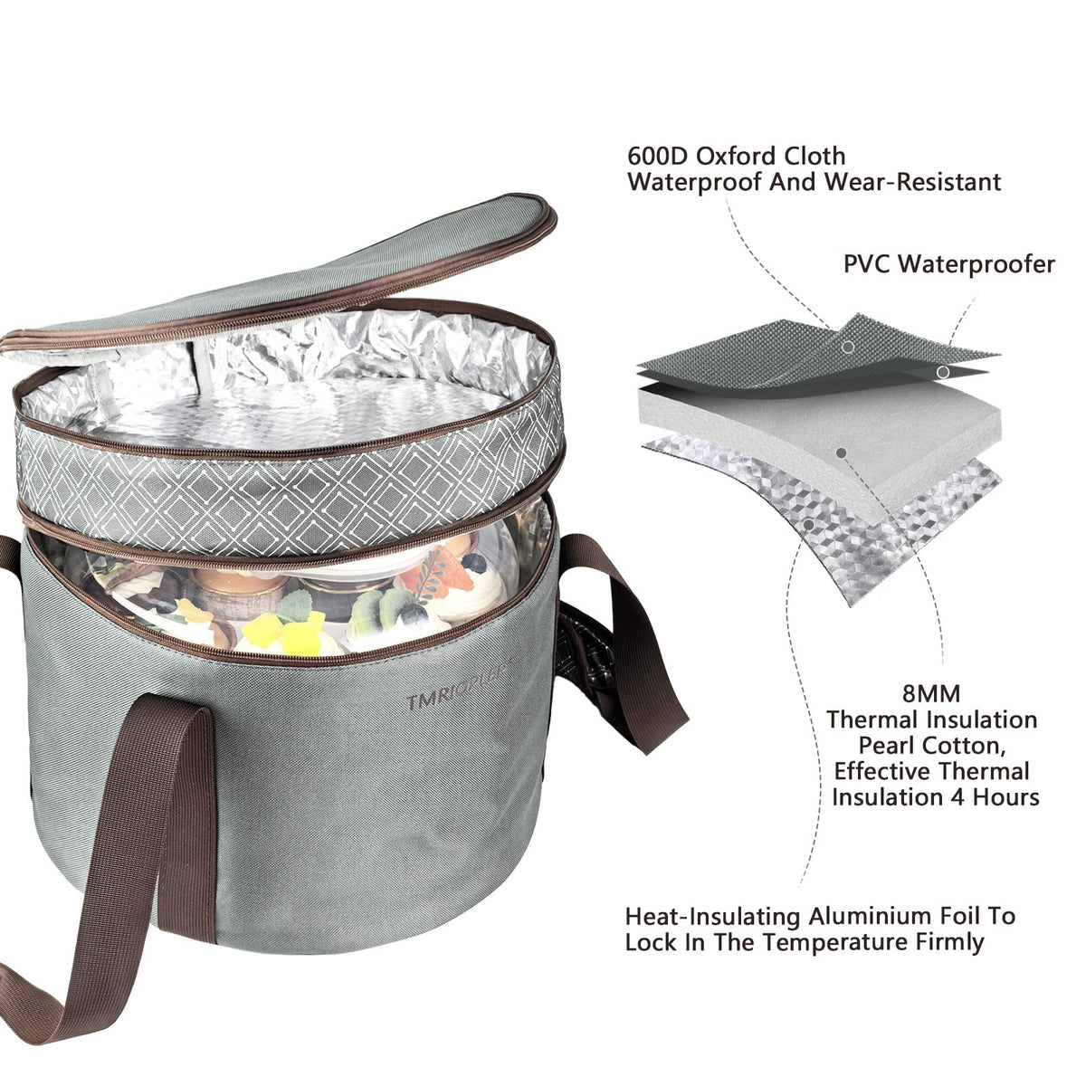 Tmrioplep Pie Carrier with Lid and Handle, 12 Inch, 2 Pack, Grey