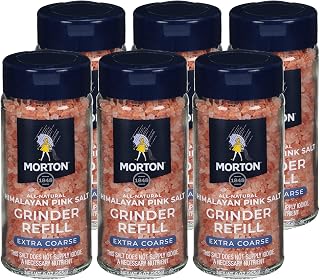 Morton All-Natural Himalayan Pink Salt, Extra Coarse, (9 oz), Grinder Refill, 6-Pack, for Cooking & Seasoning
