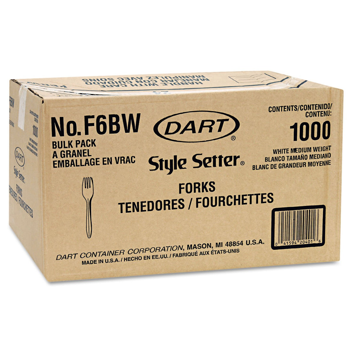 F6BW Style Setter Mediumweight Plastic Forks by DART – 6.1", Polypropylene, White, Model DCCF6BW