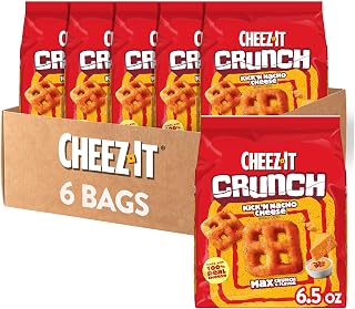 Cheez-It Crunch Cheesy Baked Snacks, Lunch Snacks, Kick'n Nacho Cheese (6 Bags)