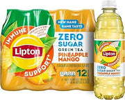 Lipton Immune Support Zero Sugar Iced Tea, Green Tea Pineapple Mango, 16.9 fl oz Bottles, (12 Pack), Vitamin C, Zinc​