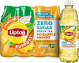 Lipton Immune Support Zero Sugar Iced Tea, Green Tea Pineapple Mango, 16.9 fl oz Bottles, (12 Pack), Vitamin C, Zinc​