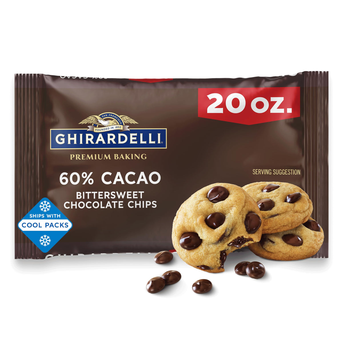 60% Cacao t Baking Chips by Ghirardelli – Extra Large (Pack of 3), Pack of 3