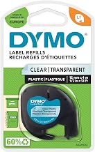 DYMO Letratag Clear Plastic Tape 12mmx4m - Black/Transparent S0721530