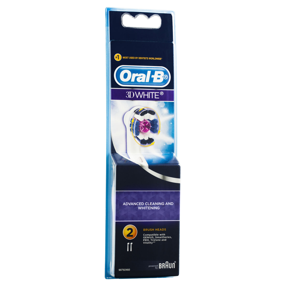 3D White Replacement Electric Toothbrush Heads Refills by Oral-B – 2 Count (Pack of 1), Nylon, White, Model EB18-1