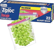 Ziploc Quart Food Storage Slider Bags, Durable, 22 Count