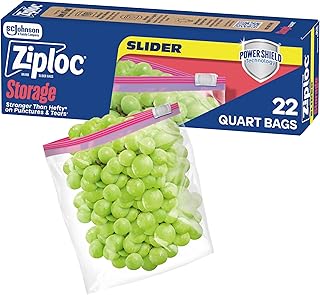 Ziploc Quart Food Storage Slider Bags, Durable, 22 Count