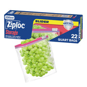 Quart Food Storage Slider Bags by Ziploc – 22 Count, 1.0 quarts, Plastic, Green, Model 383178