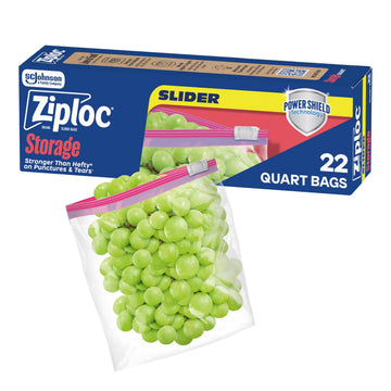 Quart Food Storage Slider Bags by Ziploc – 22 Count, 1.0 quarts, Plastic, Green, Model 383178