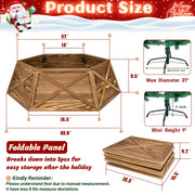 AtawLege Wooden Tree Collar, 27 Inch Hexagon Base Cover, Vintage Natural Wood