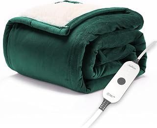 Sunbeam Electric Throw Royal Mink Sherpa Heated Blanket, 4 Heat Settings, 4-Hour Auto Shut-Off, Fast Heating, Luxurious and Ultra Comfy, Botanical Green Color, 50" x 60"