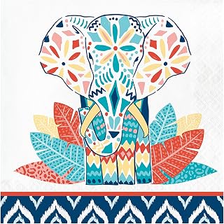 Creative Converting Boho Napkins, 6.5", Blue, Turquoise, Yellow, and Orange