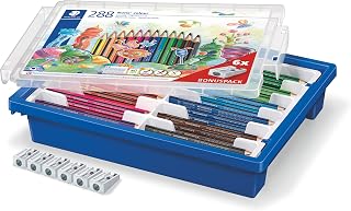 STAEDTLER Noris Colour Colouring Pencil, Increased Breaking Resistance, Triangular Shape, Ergonomic Soft Surface, WOPEX Material, Set of 288 Pencils in 12 Colours and 6 Sharpeners, Class Set, 187 G288