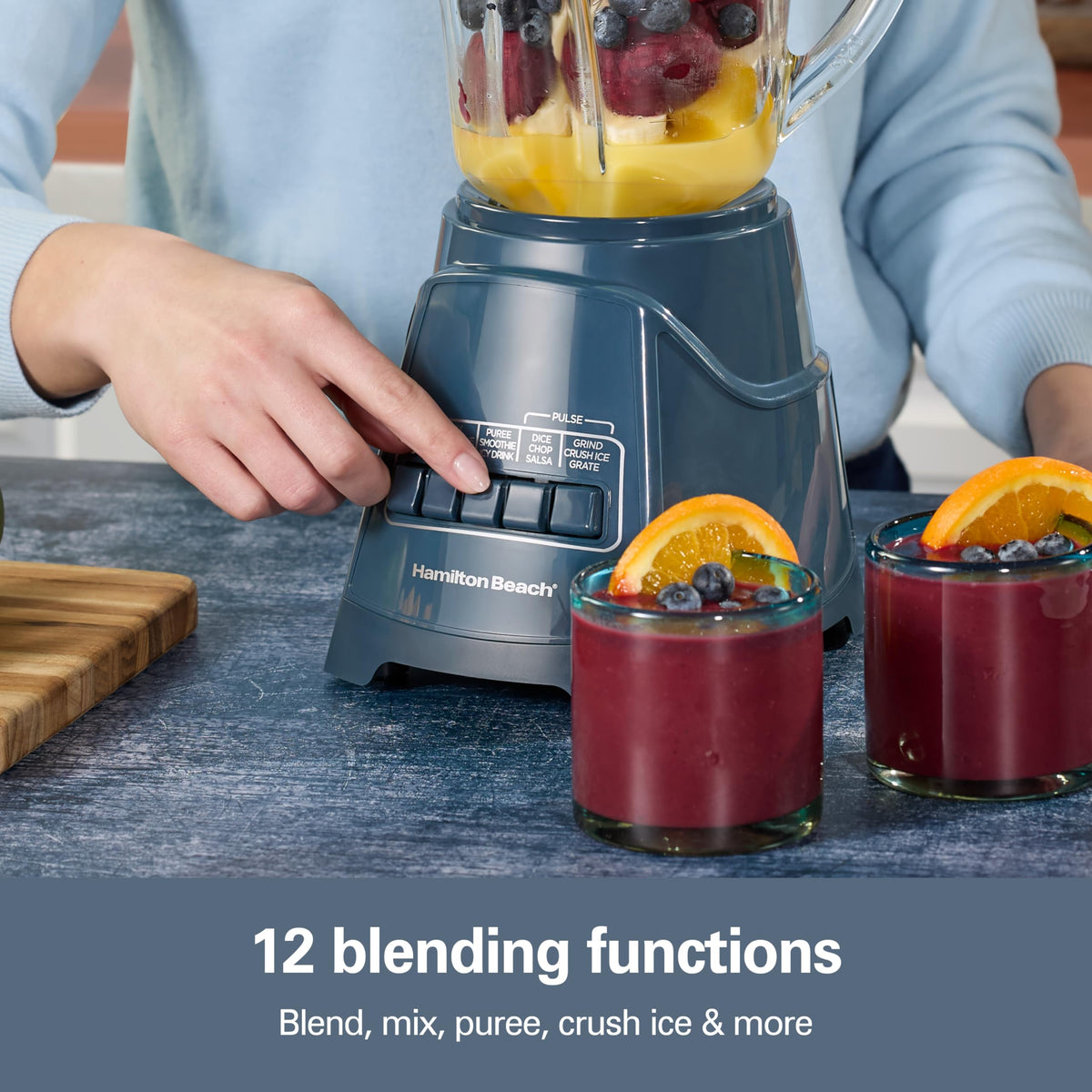 Power Elite Blender For Smoothies With Wave Action System by Hamilton Beach – 40 Oz. Glass Jar (Pack of 1), 40.0 fluid_ounces, Glass, Kitchen Makeover Blue, Model 58155