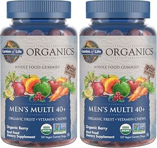 Garden of Life Organics Men 40+ Gummy Vitamins - Berry - Certified Organic, Non-GMO, Vegan, Kosher Complete Multi - Methyl B12, C & D3 - Gluten, Soy & Dairy Free, 120 Real Fruit Gummies, (Pack of 2)