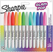 Sharpie Glam Pop Permanent Markers | Fine Point for Bold Details | Assorted Vibrant Colours | 12 Marker Pens