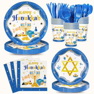 JVORFDG Hanukkah Party Plates And Napkins Set, 168 Pieces For 24 Guests