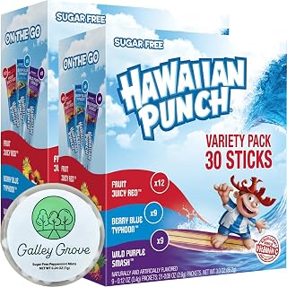Hawaiian Punch Drink Mix Variety, Sugar Free, 60 ct With Galley Grove Mints