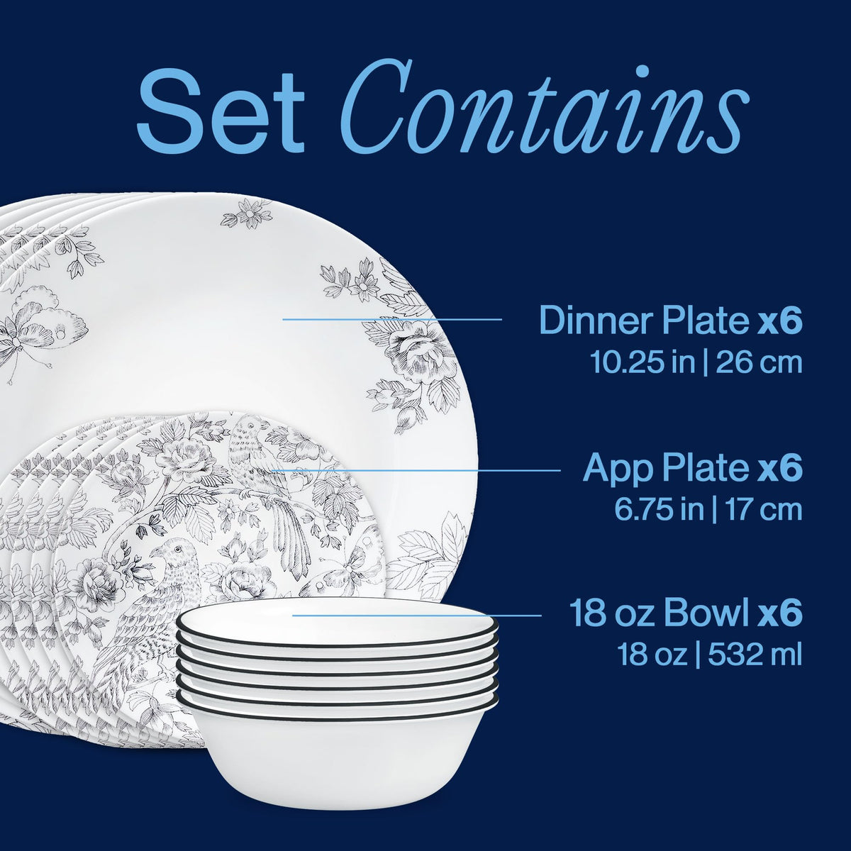 Francheska 18-Piece Round Dinnerware Set by Corelle – 18-Piece Set, Glass, Francheska, Pack of 18, Model 1153643