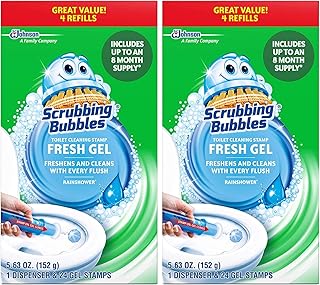 Scrubbing Bubbles Fresh Gel Toilet Cleaning Stamp, Rainshower, Dispenser with 4 Refills - Pack of 2