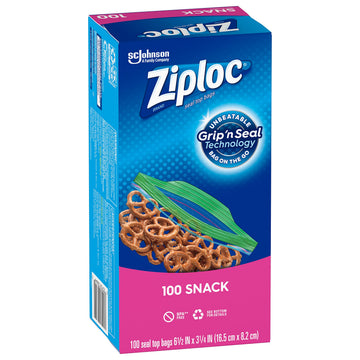 Snack Bags by Ziploc – 100 Count (Pack of 1), Plastic, Blue, Pack of 100, Model 01144