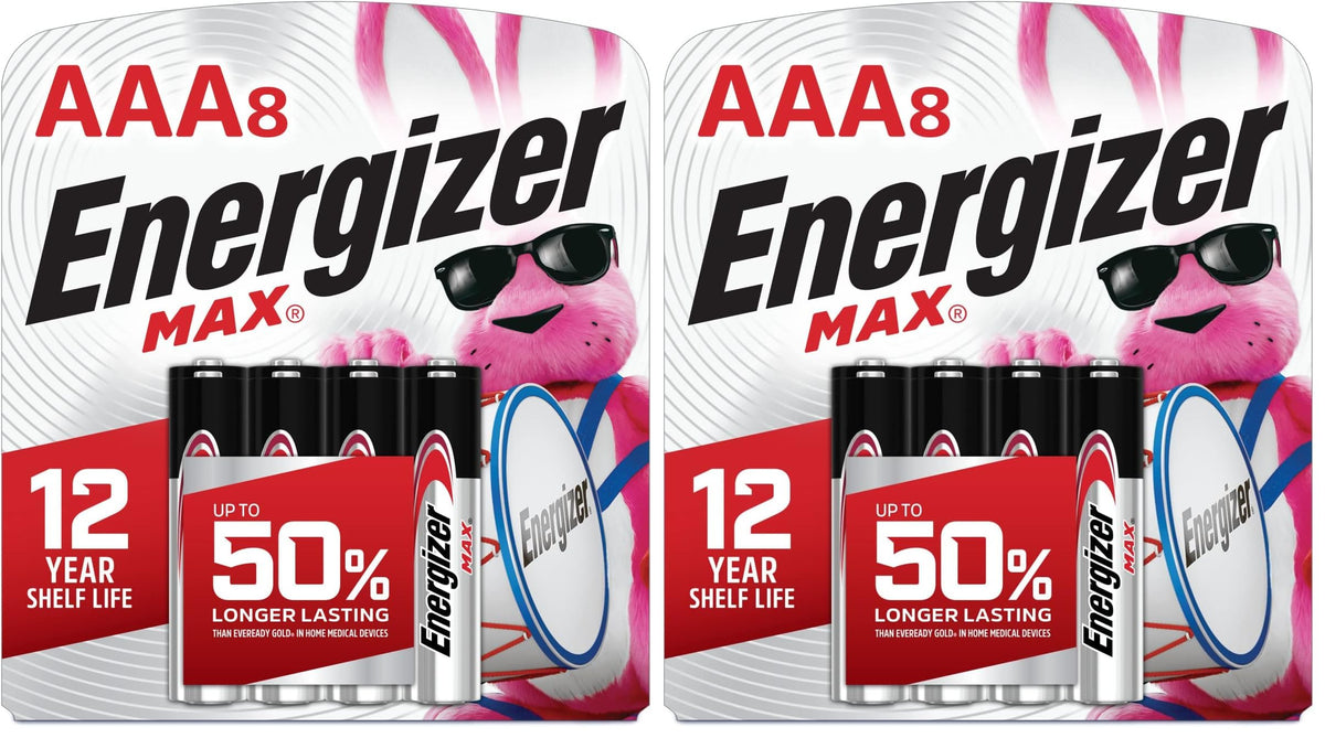 MAX AAA Batteries by Energizer – 8 Count (Pack of 2), Blend, Varios colores, Pack of 2, Model E92MP-8