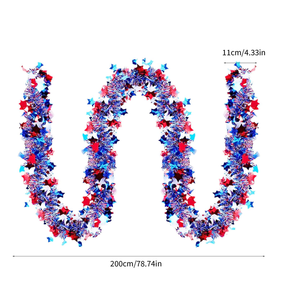 2PCS Red White and Blue Patriotic Garland 6.56ft 4th of July Metallic Twist Tinsel Hanging Garland USA Flag Stars Stripes Shiny Streamers Independence Day Memorial Day Celebration