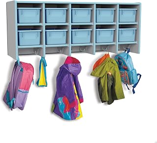 Jonti-Craft Rainbow Accents 0771JC131 10 Section Wall Mount Coat Locker - with Trays - Coastal Blue
