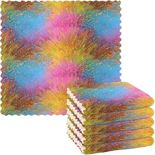susiyo Rainbow Paint Splash Print Kitchen Dish Cloths 11"x 11" Super Absorbent Reusable Dishtowels Machine Washable Reusable Dish Towels 6 Pack Cleaning Cloths