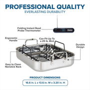 Viking Stainless Steel Roasting Pan with Rack, 16 x 13 Inch, Silver