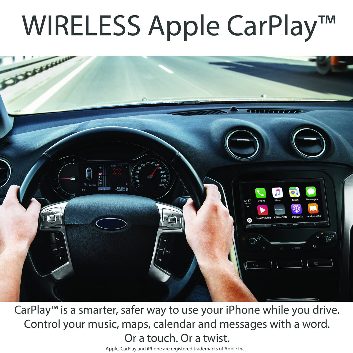 6.8" CD/DVD Receiver w/Apple CarPlay and Android Auto by Kenwood – 6.75 inches(diagonal), Black, Model DDX9907XR