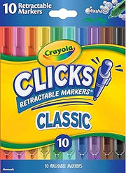 Crayola Clicks Retractable Tip Markers (10ct), Washable Cone Tip Art Marker Set, Cute Aesthetic School Supplies, Classroom Must Haves, Ages 3+