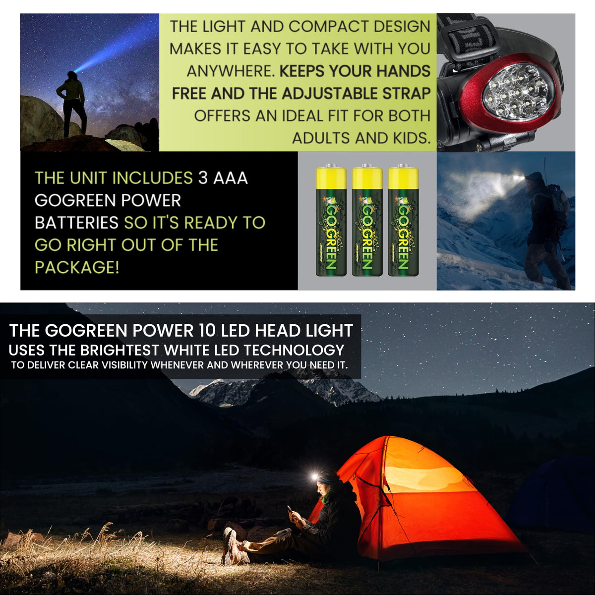 Power By GoGreen " / Red / Hand Held Flashlights