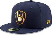 New Era 59Fifty Hat Milwaukee Brewers Glove Navy Blue Alt2 Fitted Cap (7