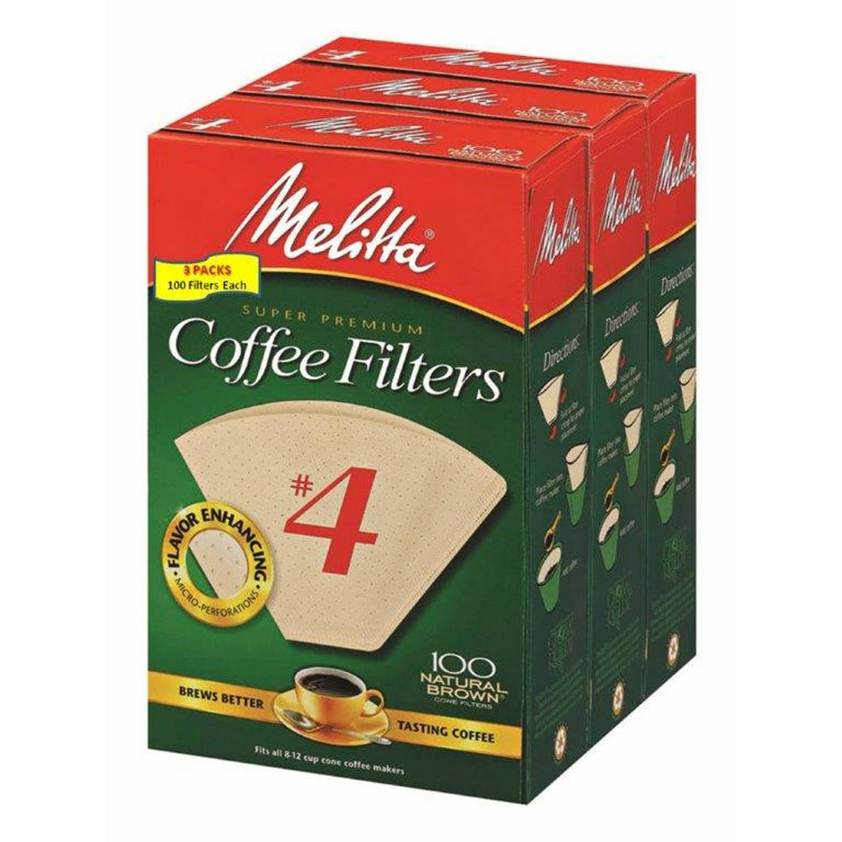 3 Piece Cone Coffee Filters by Melitta – 4, Paper, Model 62414