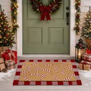 Drydiet Layered Doormat Set, Buffalo Plaid Candy Cane Design, Red and White