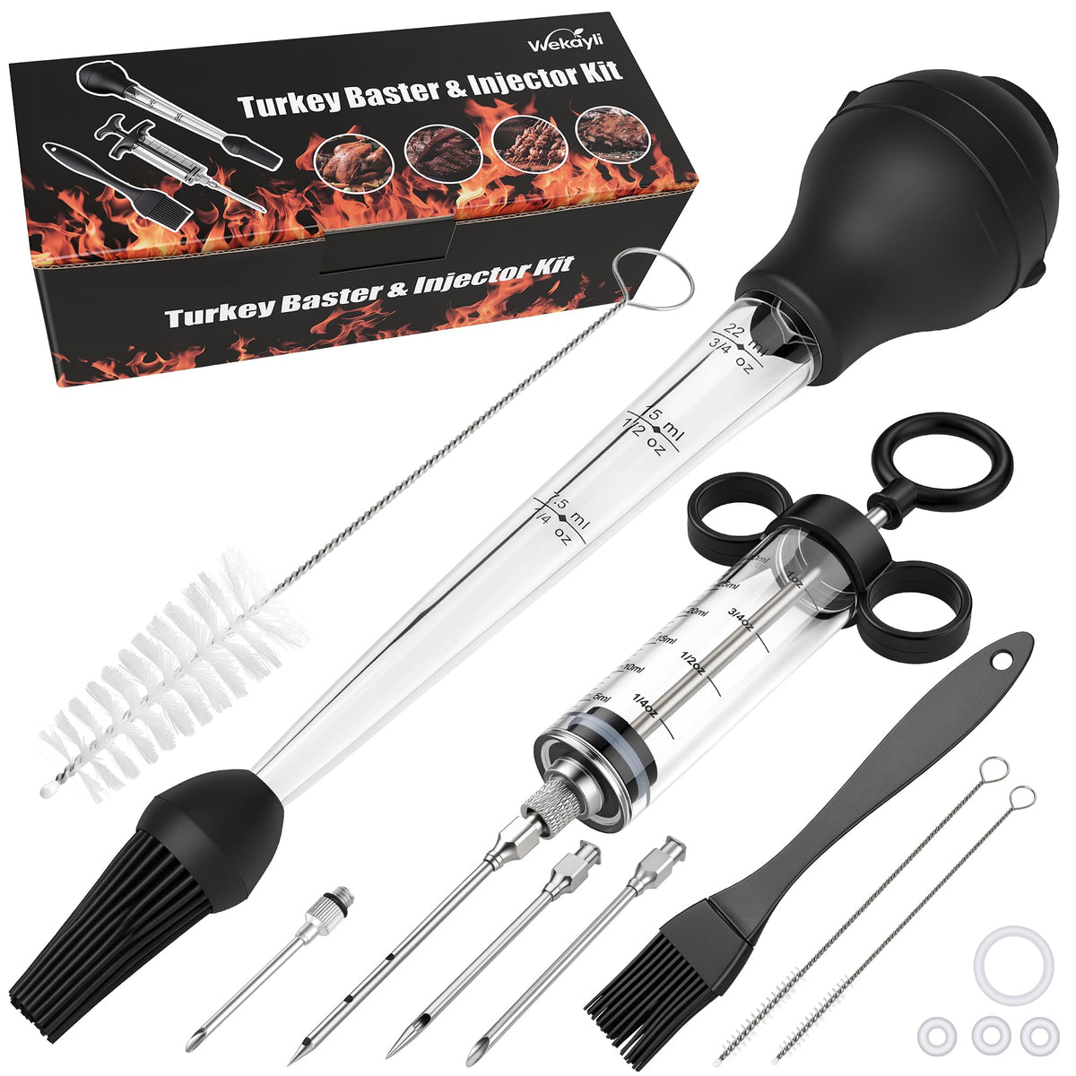 Wekayli Meat Injector Syringe Kit, 12 Piece Set, Black