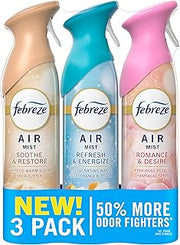 Febreze Air Mist, Air Freshener, Odor Fighting Room Spray, Deodorizer for Home Bathroom Kitchen Office Apartment, Soothe & Restore, Refresh & Energize, Romance & Desire Variety Pack, 8.1oz (Pack of 3)