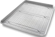 USA Pan 1607CR Bakeware Extra Large Sheet Baking Pan and Bakeable Nonstick Cooling Rack Set, XL, Metal