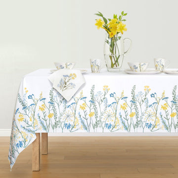 Wildflowers Border Tablecloth by Lenox – 84" x 60" (Rectangular), Polyester, Blue