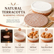 Romooa Bread Warmer Basket with Terracotta Stone, Wicker Serving Set, Wood Color and Red
