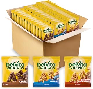 Belvita Bite Size Snacks Variety Pack, Blueberry, Chocolate and Cinnamon Brown Sugar Crunchy Bites, 40 Snack Packs, Pack of 72