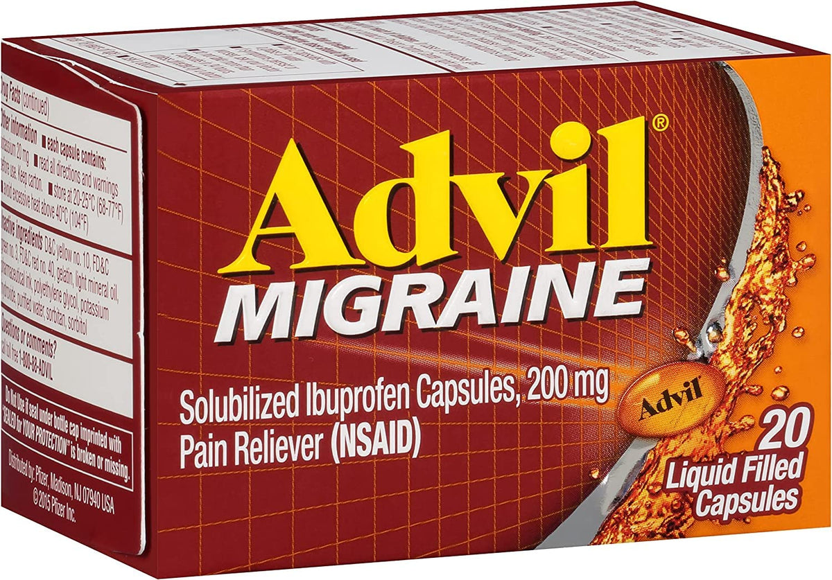 Migraine Liquid Filled Capsules - 20 ct by Advil – 20 Count (Pack of 5), Pack of 5, Model 128260