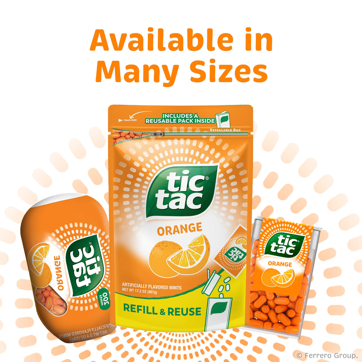 Orange, On-the-Go Pocket-Sized Mints, 100 pieces, Bulk 12 Pack, 1.7 oz Each by Tic Tac – 1.7 Ounce (Pack of 12), Orange, Pack of 12, Model 00009800053858