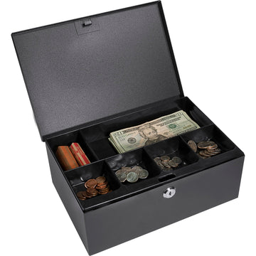 12-Inch Cash Box and 6 Compartment Tray with Key Lock by Barska – 12 Inch, 121.125 cubic_inches, Alloy Steel, Black, Model CB11792