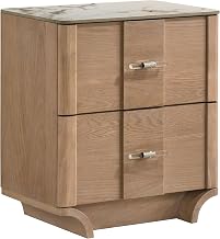 Coaster Home Furnishings - Leanne - Wood - 2-Drawer Nightstand with Sintered Stone Top, and Curved Drawer Front - Bedroom - Light Oak - 223132